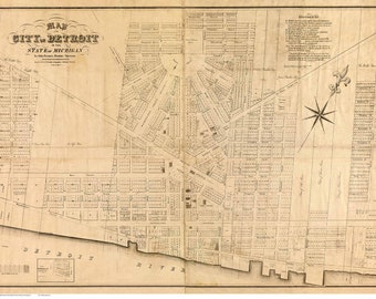 Detroit 1835   Old Map Reprint Michigan