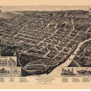 Macon Georgia - Old 1887  Birds Eye View - Henry G. Wellge & Co. - Reprint