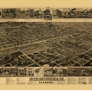Birmingham Alabama - 1885 Birds Eye View - Reprint
