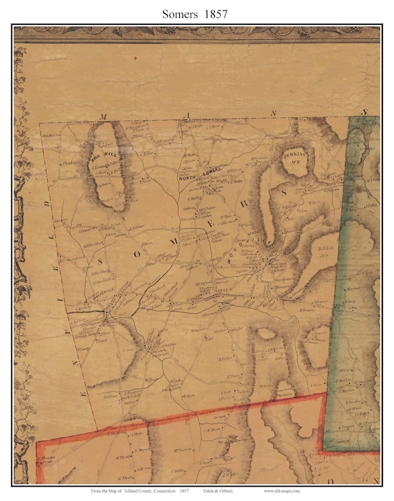 Somers 1857 Old Town Map With Homeowner Names Connecticut Etsy