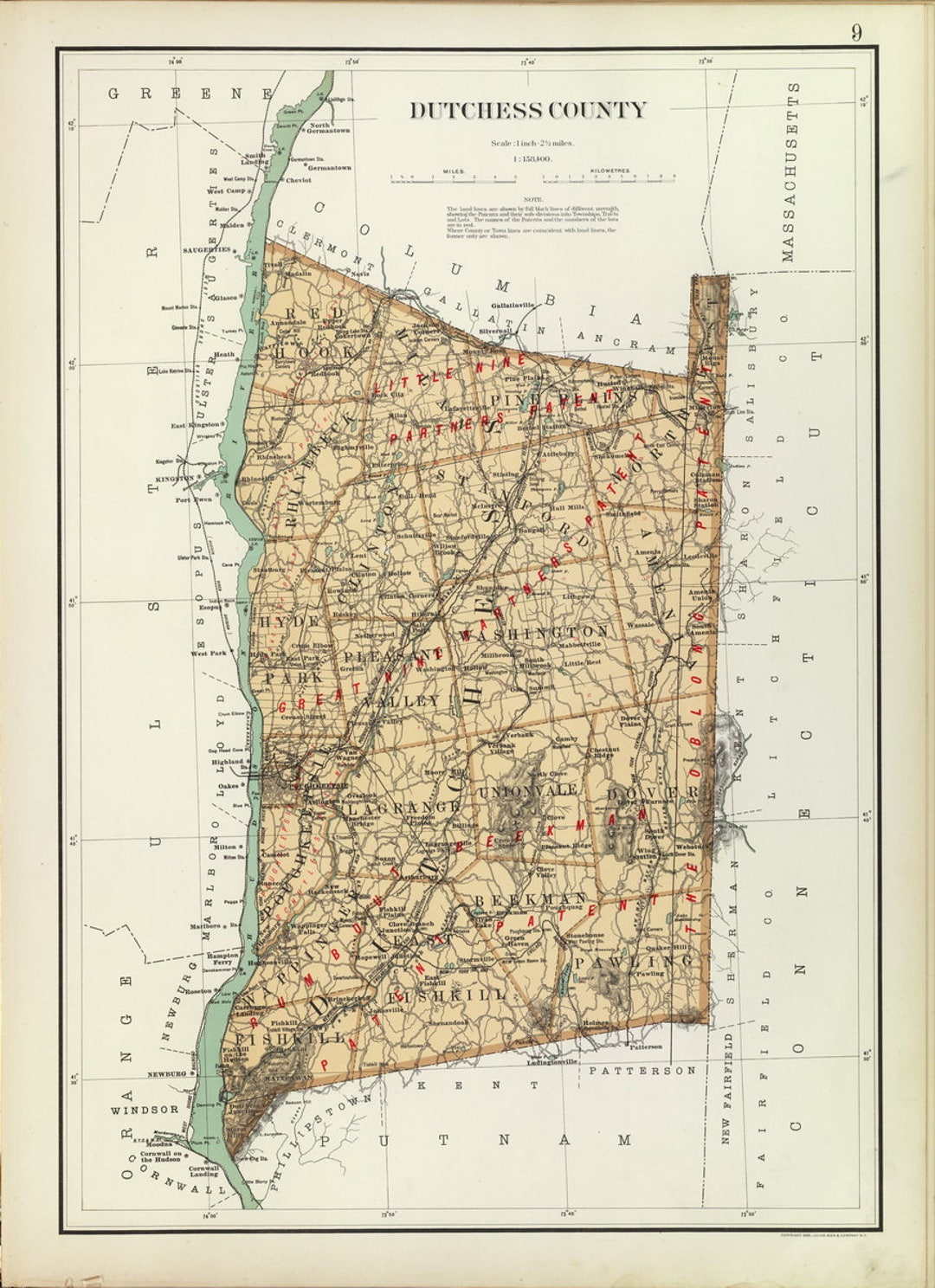 Dutchess County 1895 Map New York Reprint Land Patents Bien State Atlas Etsy