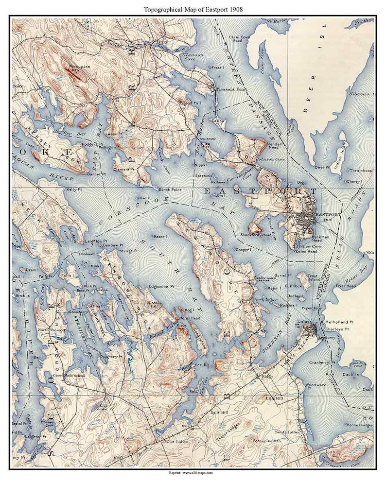 Eastport 1908 Old Topographic Map USGS Custom Reprint Maine Etsy