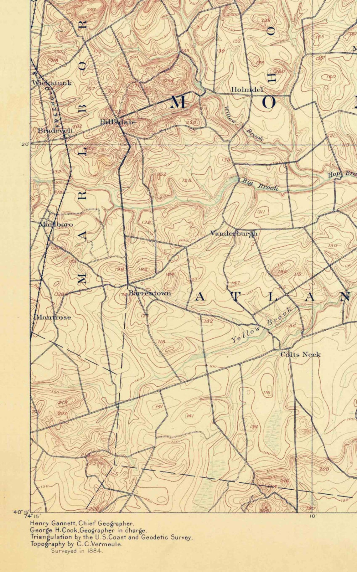 Sandy Hook 1888 Old Topo Map Edited Reprint of the Original Etsy
