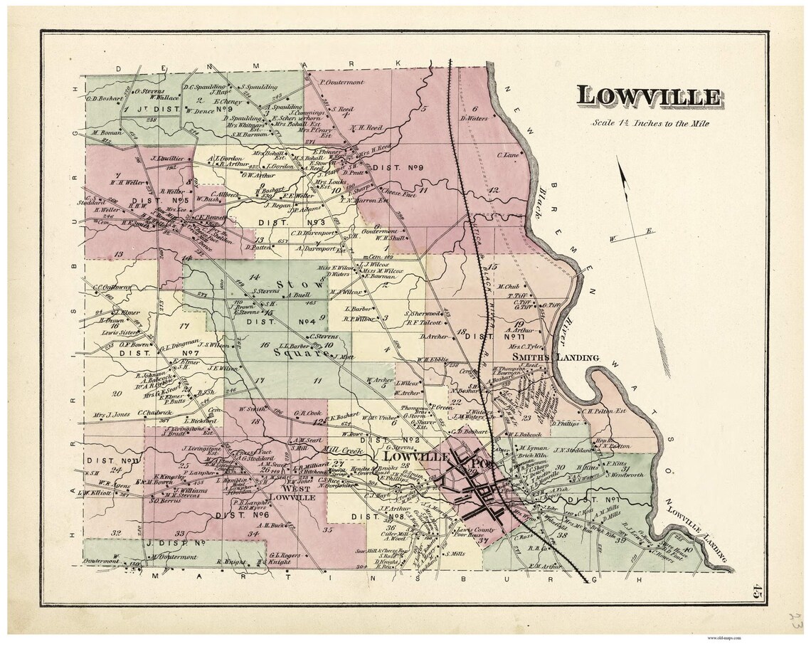 Lowville 1875 Old Town Map Reprint Lewis County, New York Homeowner Names, Genealogy NY Atlas Etsy