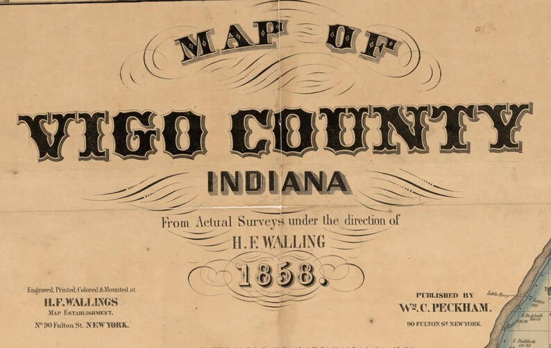 Vigo County Indiana 1858 Old Wall Map Reprint With Homeowner Etsy