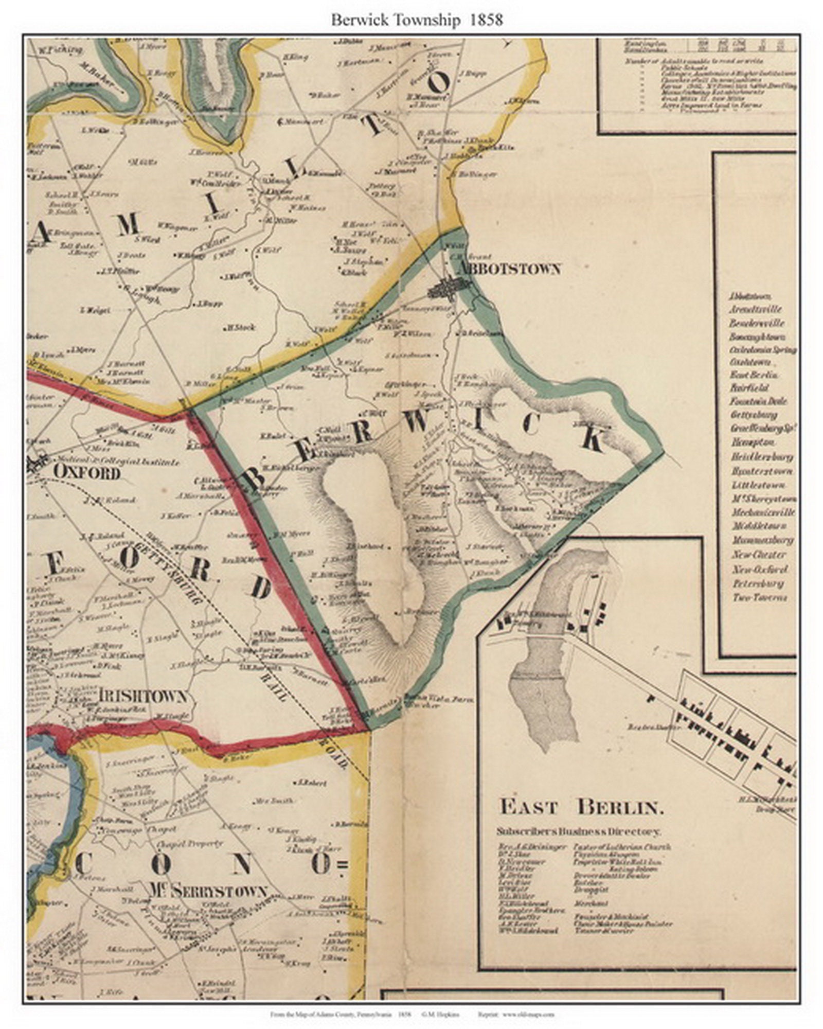 HUGE 1797 PA MAP East Berwick Brady Conemaugh Elkland Mt Mount Pleasant SURNAMES 