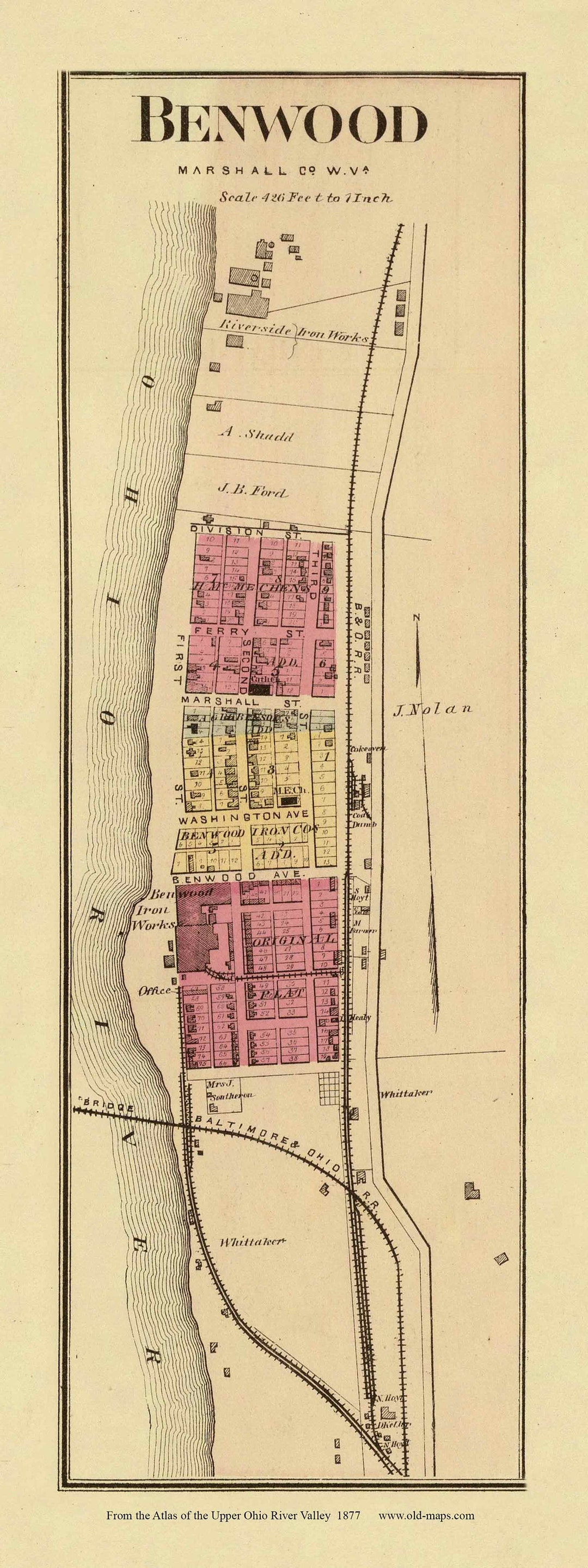 Benwood 1877 Old Town Map Marshall County West Virginia Ohio Valley Atlas Regional 062 063 Etsy