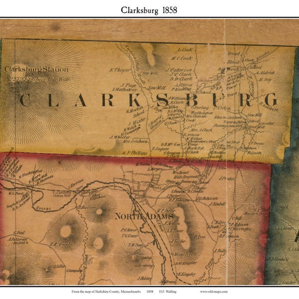 Clarksburg 1858 Old Town Map with Homeowner Names Massachusetts - Reprint  Berkshire Co. MA TM