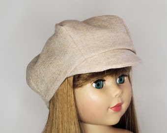 Newsboy Hat 18 Inch Doll Tan Beige Brushed Flannel UK Newsboy Cap Flat Cabbie, Paddy Ivy Cap Scally Wigens Baker Boy Hat