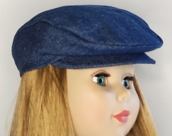 Denim Newsboy Cap for 18 inch Doll: Navy Blue Flat Cap