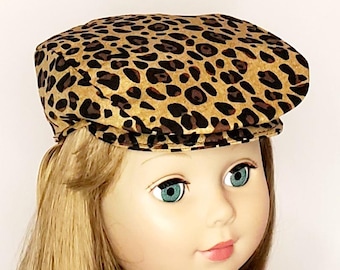 18 in Doll Newsboy Flat Cap Gold Leopard Print Hat Jeff Cap Old School Boy Hat Italian Driving Cap Golf Cap Newsboy Derby Cap
