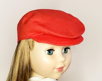 Red Flannel Newsboy Cap, 18" Doll Hat