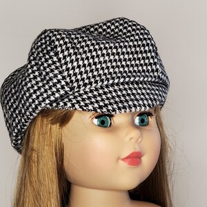 Newsboy Hat 18 Inch Doll Gatsby Black White Houndstooth Check Flannel UK Newsboy Cap Flat Cabbie, Paddy Ivy Cap Scally Wigens Baker Boy Hat