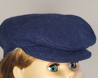 Blue Flannel Newsboy Cap for 18 inch Dolls