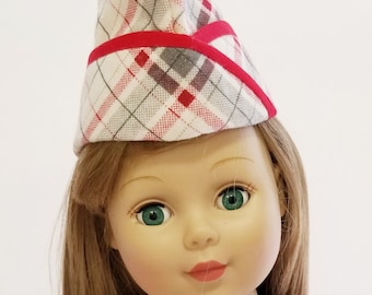 18 Inch Doll Hat: Plaid Flannel Garrison Cap with Silver Button
