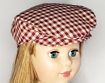 18 Inch Doll Hat, Checkered Newsboy Cap, Black Tan Golf Cap