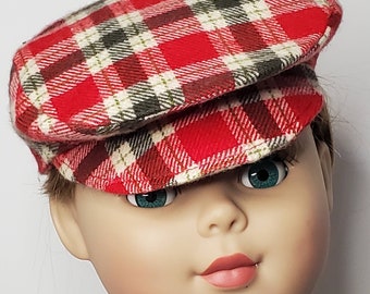 18" Doll Flat Newsboy Cap Red and Black Teddy Bear Celtic Jeff Cap Old School Boy Italian Driving Scully Cap Soft Brushed  Plaid Flannel