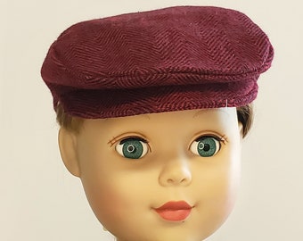 18 Inch Doll Burgundy Houndstooth Print Newsboy Cap