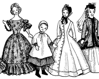 1840 - 1860s Victorian & Civil War Costume Pattern Collection for 11-1/2" Fashion Dolls - INSTANT DOWNLOAD PDF ePattern