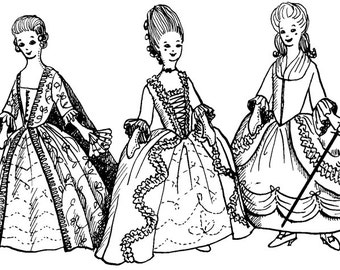 1710 - 1780s American Colonial, Baroque/Rococo Costume Clothing Pattern Collection for 11-1/2" Fashion Dolls - INSTANT DOWNLOAD PDF ePattern