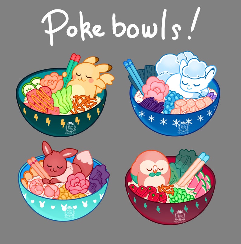Poke Bowls Stickers Etsy