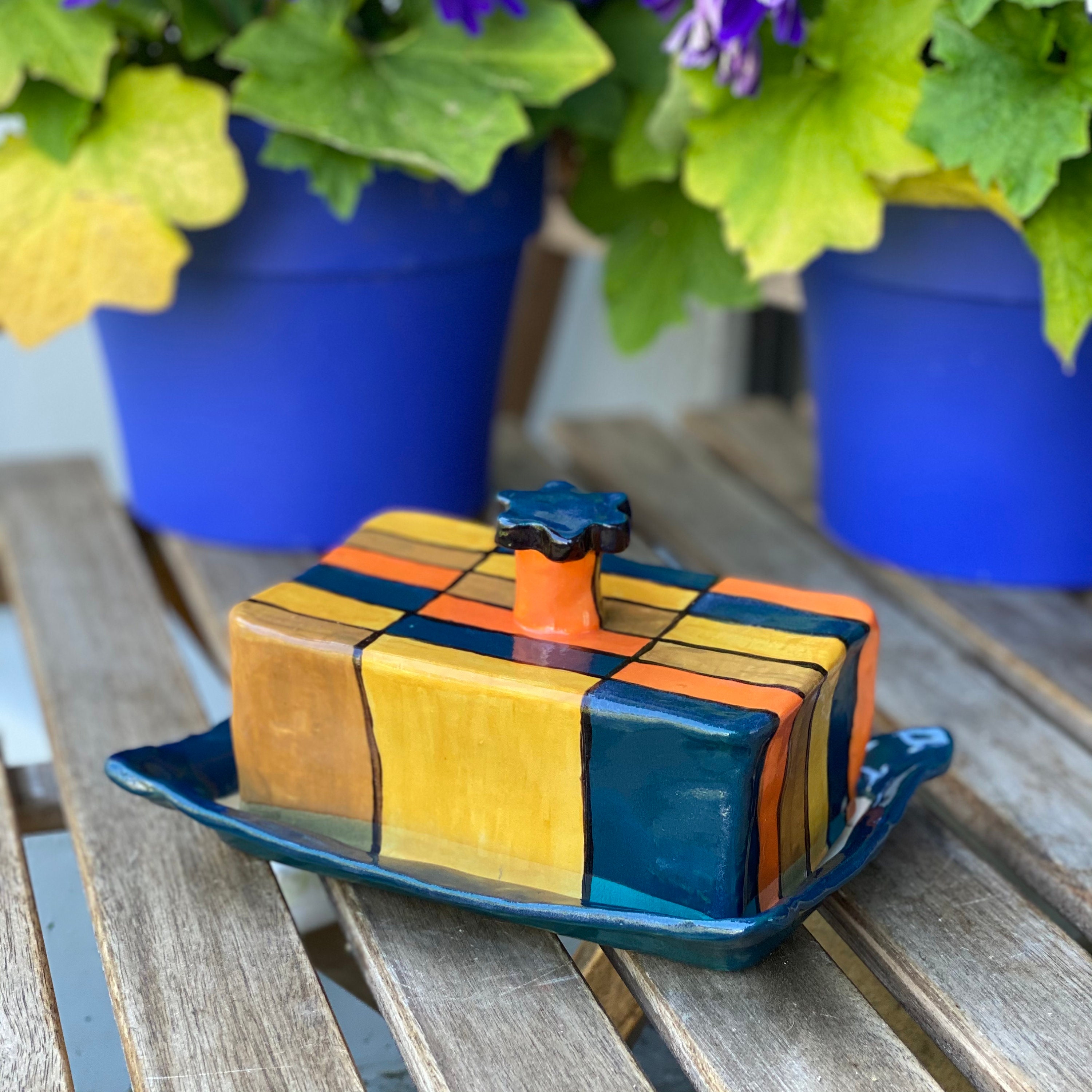 Checkered Rectangular Slab Butter Dish Etsy