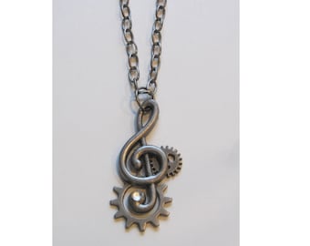 Treble Clef Steampunk Music Necklace