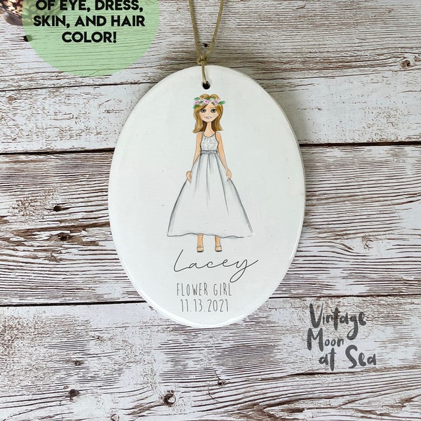 Custom flower girl wood and resin ornament | wedding party gift | bespoke ornament | customized flower girl gift | bridal party gift