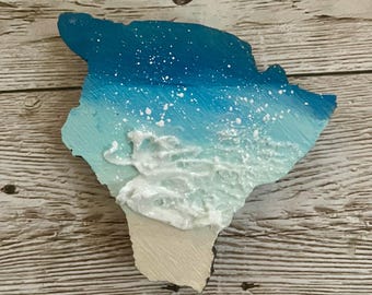 Hand-Painted Big Island Wood Magnet, Hawaii Art