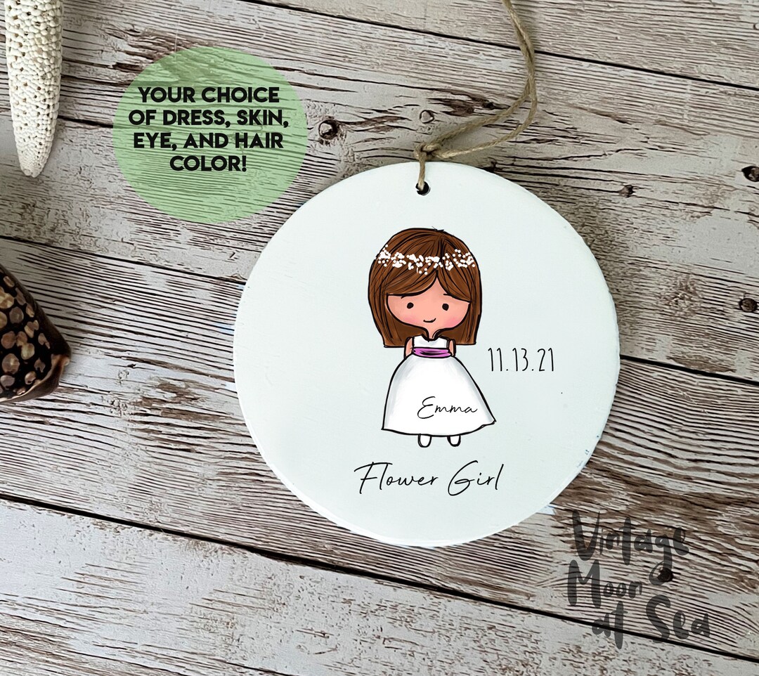 Custom Flower Girl Wood and Resin Ornament Wedding Party Gift Bespoke