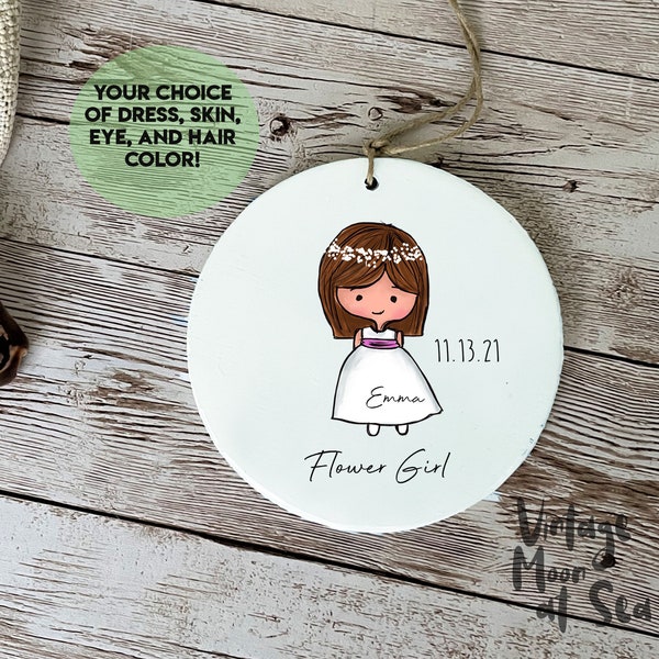 Custom flower girl wood and resin ornament | wedding party gift | bespoke ornament | customized flower girl gift | bridal party gift