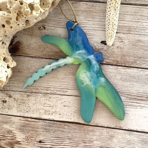 Dragonfly ocean wave ornament, Hawaii gift, beach art, Hawaii art, beach ornament, resin and wood Hawaii ornament