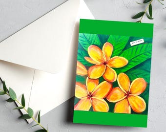Plumeria Art Note Card, blank card, folded stationery, made in Hawaii