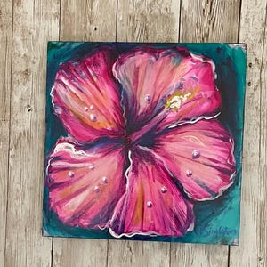 Morning Dew Original Acrylic Artwork | 8x8 | tropical decor | mixed media | Hawaii wall art