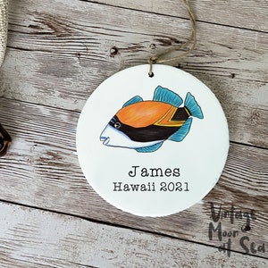 Humuhumu wood and resin ornament , Hawaii ornament, bespoke ornament, first Christmas gift, Hawaii trip, gift for couple