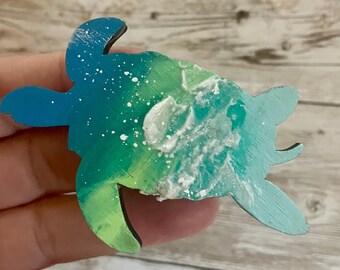 Hand-Painted Seaturtle Wood Magnet, Hawaii Art