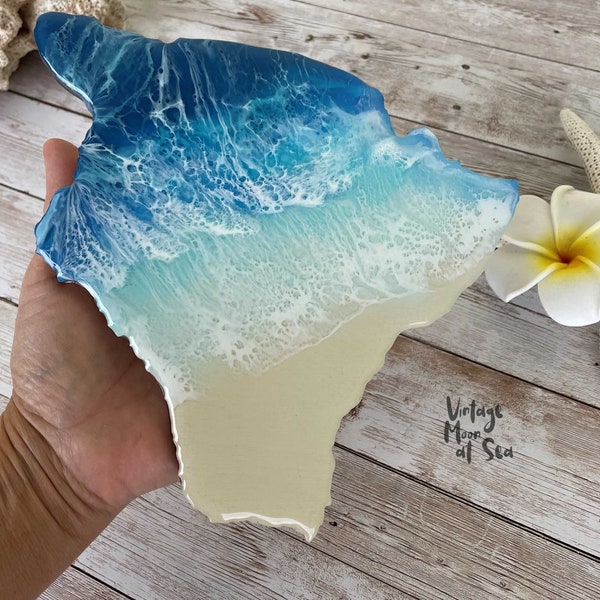 8" Resin Ocean Big Island Mini Art  | tropical resin art | nursery decor  | Hawaii art | Hawaii decor | beach art