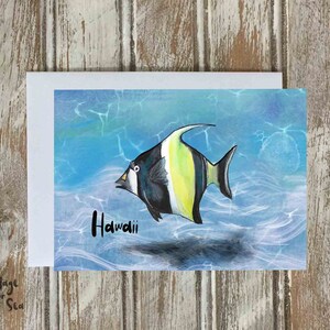Angel Moorfish-notitiekaart, grillige kunstkaart, Hawaii-wenskaart, blanco kaart, gevouwen briefpapier, gemaakt in Hawaii