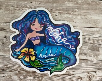 Mermaid vinyl waterproof sticker, water bottle, Hawaii sticker, decal