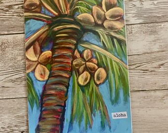 Coconut Palm Tree wooden postcard, Hawaii gift, tropical art