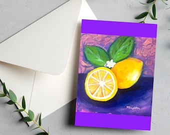 Lemon Art Note Card, blank card, folded stationery, made in Hawaii