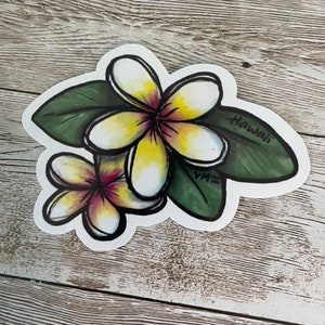 Adhesivo de vinilo impermeable de plumeria, botella de agua, adhesivo de Hawaii, calcomanía, arte caprichoso