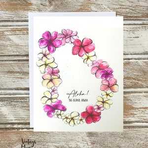 Carte de correspondance Plumeria Lei, carte d'art fantaisiste, carte de voeux d'Hawaï, carte vierge, papeterie pliée, fabriquée à Hawaï