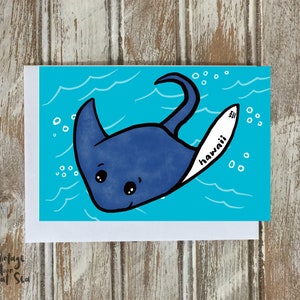 Baby Manta Ray-notitiekaart, grillige kunstkaart, Hawaii-wenskaart, blanco kaart, gevouwen briefpapier, gemaakt in Hawaii