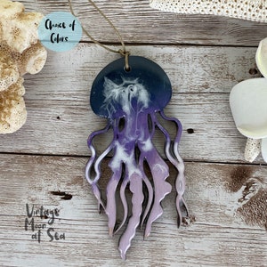 Jellyfish ornament, ocean wave, Hawaii gift, beach art, Hawaii art, gift for mom, Mother&#39;s Day, resin and wood Hawaii ornament