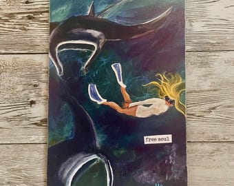 Manta Ray wooden postcard, Hawaii gift, tropical art