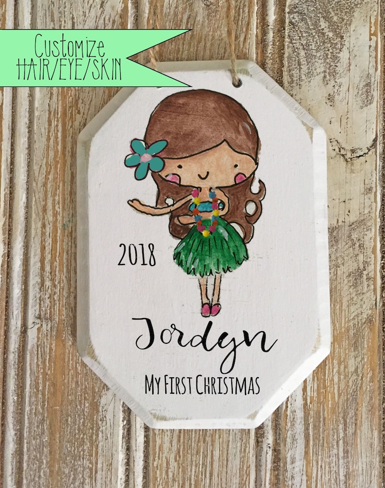 hula girl my first Christmas customized art ornament