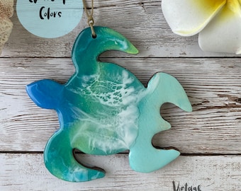 Ocean wave honu schildpad ornament, Hawaii cadeau, strandkunst, Hawaii kunst, cadeau voor moeder, Moederdag, hars en hout Hawaii ornament