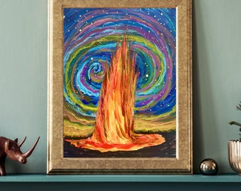 Pele Galaxy Art Print, Hawaii artist, volcano, lava art, giclee, wood panel, 8"x10", 11"x14"