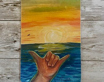 Beach sunset wooden postcard, Hawaii gift, tropical art